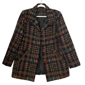 Paz Torras Women's Earthy Tones Textured Woven Pattern Blazer Size 44 / US 12-14